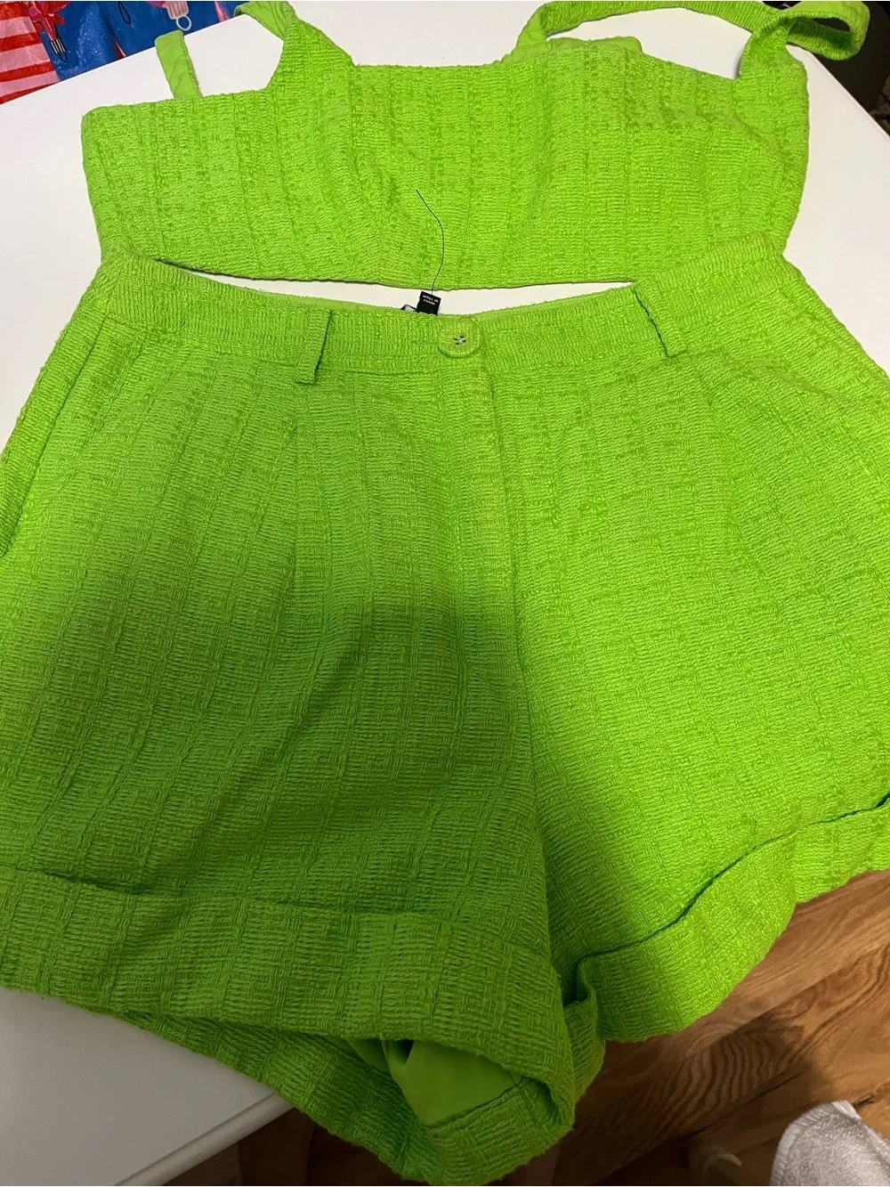 Bright Green Textured Women’s Shorts with Bralet top